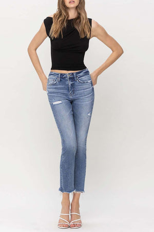 Flying Monkey - High Rise Slim Straight Raw Hemline Jean - F5160 - SaltTree
