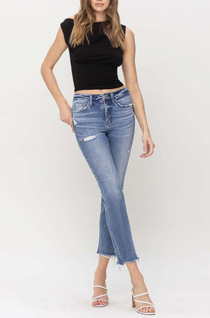 Flying Monkey - High Rise Slim Straight Raw Hemline Jean - F5160 - SaltTree