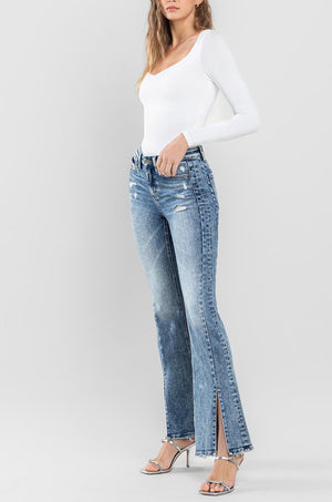 Flying Monkey - High Rise Split Hem Distressed Flare Jeans - F5171 - SaltTree