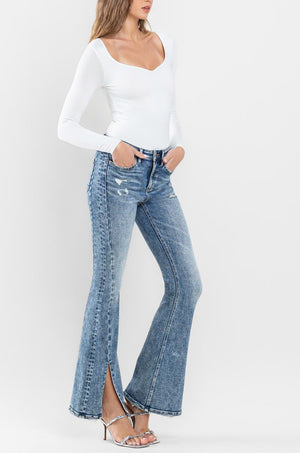 Flying Monkey - High Rise Split Hem Distressed Flare Jeans - F5171 - SaltTree