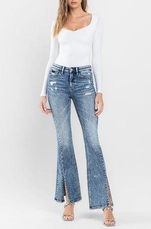 Flying Monkey - High Rise Split Hem Distressed Flare Jeans - F5171 - SaltTree