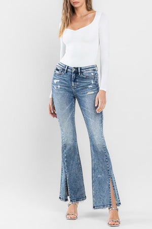 Flying Monkey - High Rise Split Hem Distressed Flare Jeans - F5171 - SaltTree