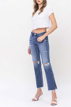 Flying Monkey - Low Rise Distressed Straight Jeans With Paint Speckle Detail / Split Hem - F5218 - SaltTree