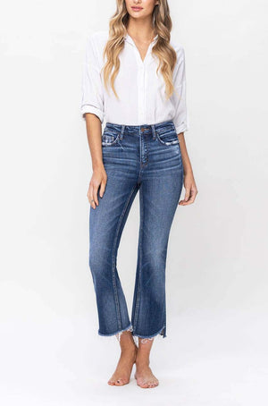Flying Monkey- High Rise Crop Flare with Step Hem Detail Jean - F5245 - SaltTree