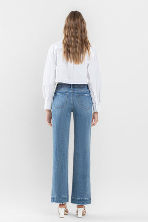 Flying Monkey - High Rise Trouser Hem Wide Leg Jeans - F5391 - SaltTree