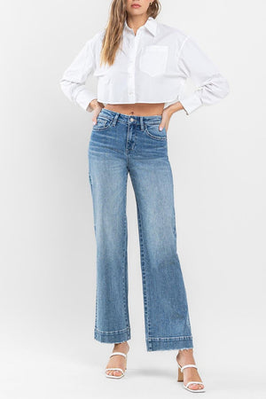 Flying Monkey - High Rise Trouser Hem Wide Leg Jeans - F5391 - SaltTree