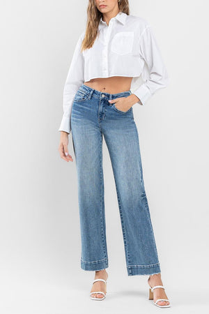 Flying Monkey - High Rise Trouser Hem Wide Leg Jeans - F5391 - SaltTree