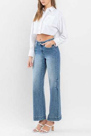 Flying Monkey - High Rise Trouser Hem Wide Leg Jeans - F5391 - SaltTree