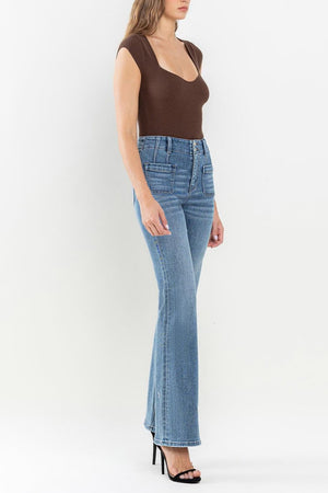 Flying Monkey - High Rise Front Pocket W/ Dart Detail Flare Jeans - F5510 - SaltTree