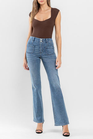 Flying Monkey - High Rise Front Pocket W/ Dart Detail Flare Jeans - F5510 - SaltTree
