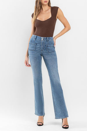 Flying Monkey - High Rise Front Pocket W/ Dart Detail Flare Jeans - F5510 - SaltTree