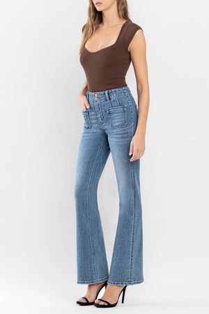 Flying Monkey - High Rise Front Pocket W/ Dart Detail Flare Jeans - F5510 - SaltTree