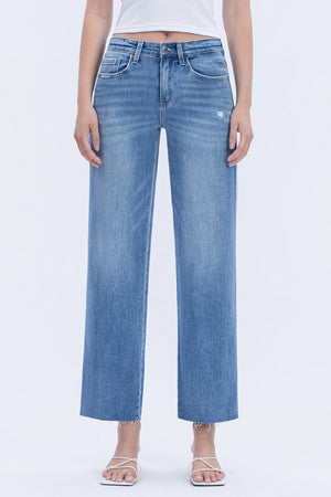 Flying Monkey Jeans - High Rise Raw Hem Slim Wide Jeans - F5723 - SaltTree