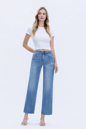 Flying Monkey Jeans - High Rise Raw Hem Slim Wide Jeans - F5723 - SaltTree