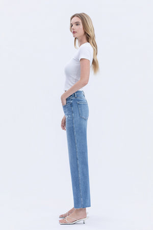 Flying Monkey Jeans - High Rise Raw Hem Slim Wide Jeans - F5723 - SaltTree