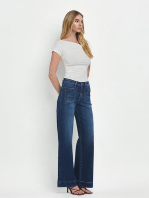 Flying Monkey - High Rise Wide Trouser Jeans - F5764D - SaltTree