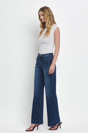 Flying Monkey - High Rise Wide Trouser Jeans - F5764D - SaltTree