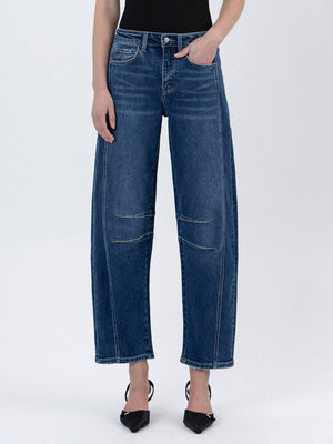 Flying Monkey - High Rise Dark Wash Barrel Leg Jeans (27.5" Inseam) - F5768D-SaltTree