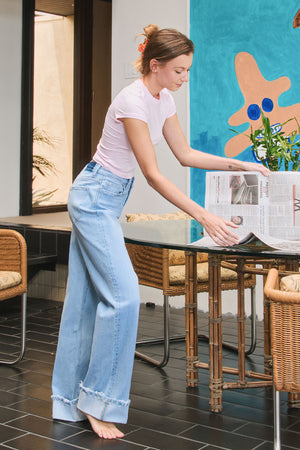 Flying Monkey - Super High Rise Cuffed Baggy Wide Jeans - F5796 - SaltTree