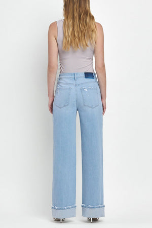 Flying Monkey - Super High Rise Cuffed Baggy Wide Jeans - F5796 - SaltTree