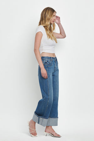 Flying Monkey - Super High Rise Cuffed Baggy Wide Jeans - F5856 - SaltTree