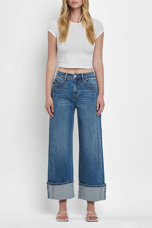 Flying Monkey - Super High Rise Cuffed Baggy Wide Jeans - F5856 - SaltTree