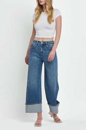 Flying Monkey - Super High Rise Cuffed Baggy Wide Jeans - F5856 - SaltTree