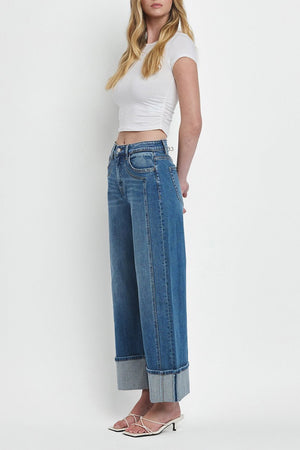 Flying Monkey - Super High Rise Cuffed Baggy Wide Jeans - F5856 - SaltTree