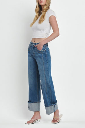 Flying Monkey - Super High Rise Cuffed Baggy Wide Jeans - F5856 - SaltTree