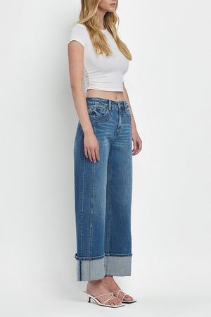 Flying Monkey - Super High Rise Cuffed Baggy Wide Jeans - F5856 - SaltTree