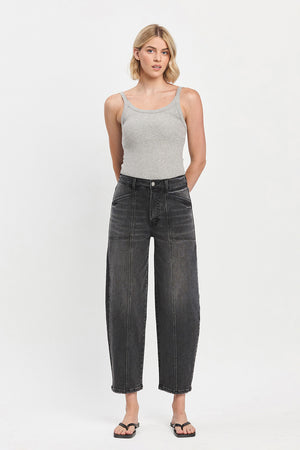 Flying Monkey - Super High Rise Panel Detail Barrel Jeans - F5880 - SaltTree