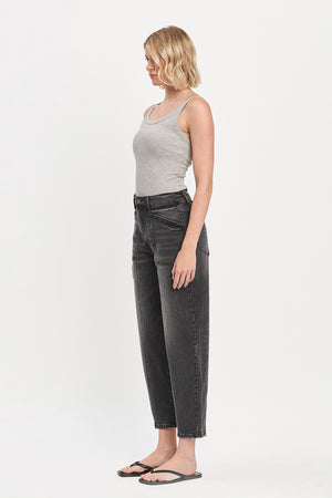Flying Monkey - Super High Rise Panel Detail Barrel Jeans - F5880 - SaltTree