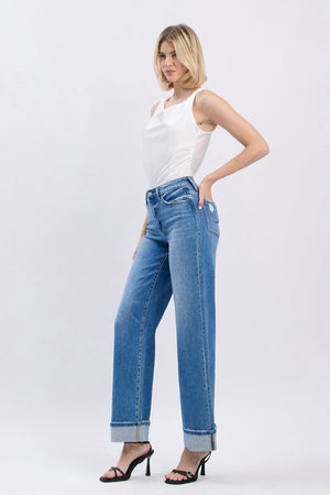 Flying Monkey Jeans - High Rise Cuffed Wide Jeans - F5998 - SaltTree