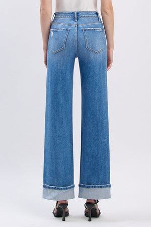 Flying Monkey Jeans - High Rise Cuffed Wide Jeans - F5998 - SaltTree