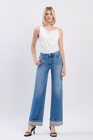 Flying Monkey Jeans - High Rise Cuffed Wide Jeans - F5998 - SaltTree