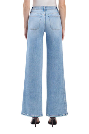 Flying Monkey - High Rise Light Wash Patch Pocket Wide Leg Jeans (33" Inseam) - F6058