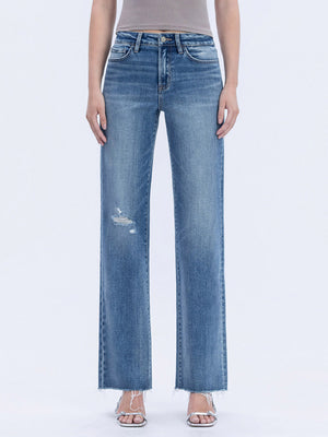 Flying Monkey - High Rise Frayed Hem Slim Wide Jeans (32" Inseam) - F6376-SaltTree