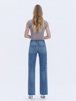 Flying Monkey - High Rise Frayed Hem Slim Wide Jeans (32" Inseam) - F6376-SaltTree