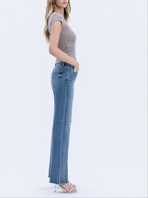 Flying Monkey - High Rise Frayed Hem Slim Wide Jeans (32" Inseam) - F6376-SaltTree