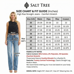 Risen Jeans - Tummy Control High Rise Straight Jeans (32" Inseam) - PS21354-SaltTree