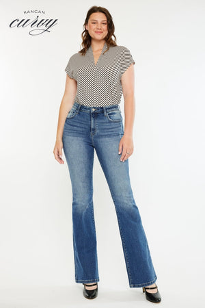 Kancan - Tana High Rise Wide Flare Jeans - Curvy - kc20099mcv - SaltTree