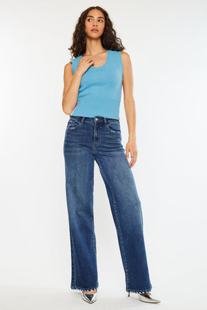 Kancan - Tiara High Rise Wide Leg Jeans - kc20106d - SaltTree