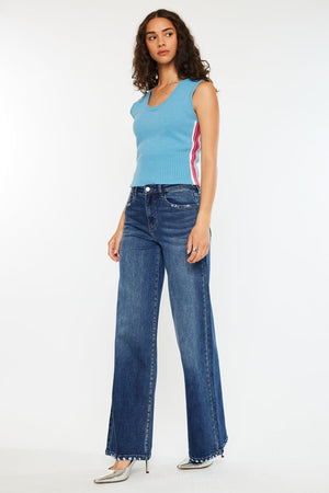 Kancan - Tiara High Rise Wide Leg Jeans - kc20106d - SaltTree