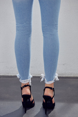Kancan - Women's Mid-Rise Ankle Skinny Jeans with Destruction Detailing & Frayed Hem - kc7103m - SaltTree