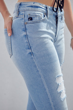 Kancan - Women's Mid-Rise Ankle Skinny Jeans with Destruction Detailing & Frayed Hem - kc7103m - SaltTree