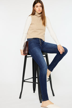 Kancan - Women's High Rise Button Fly Distressed Super Skinny Jeans - kc7113 - SaltTree