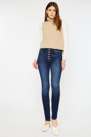Kancan - Women's High Rise Button Fly Distressed Super Skinny Jeans - kc7113 - SaltTree