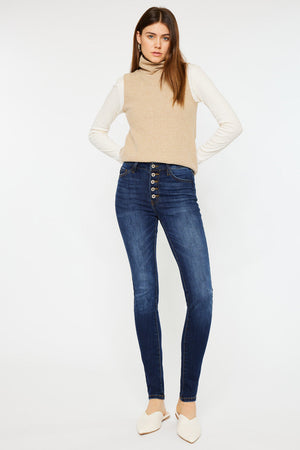 Kancan - Women's High Rise Button Fly Distressed Super Skinny Jeans - kc7113 - SaltTree
