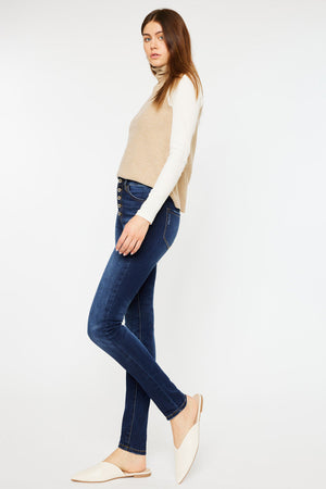 Kancan - Women's High Rise Button Fly Distressed Super Skinny Jeans - kc7113 - SaltTree
