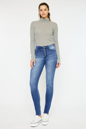 Kancan - Women's High Rise Button Fly Distressed Super Skinny Jeans - kc7113 - SaltTree